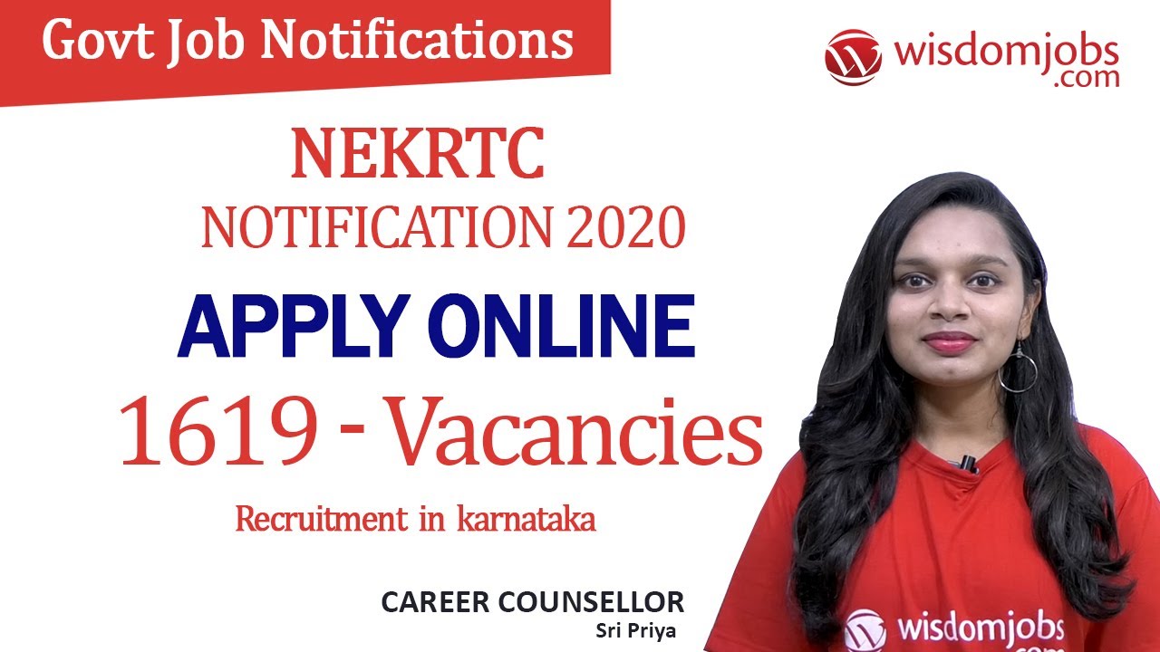 NEKRTC Recruitment 2020 OUT |Apply Online for 1619 Vacancies in karnataka Jobs 2020 @Wisdom Jobs