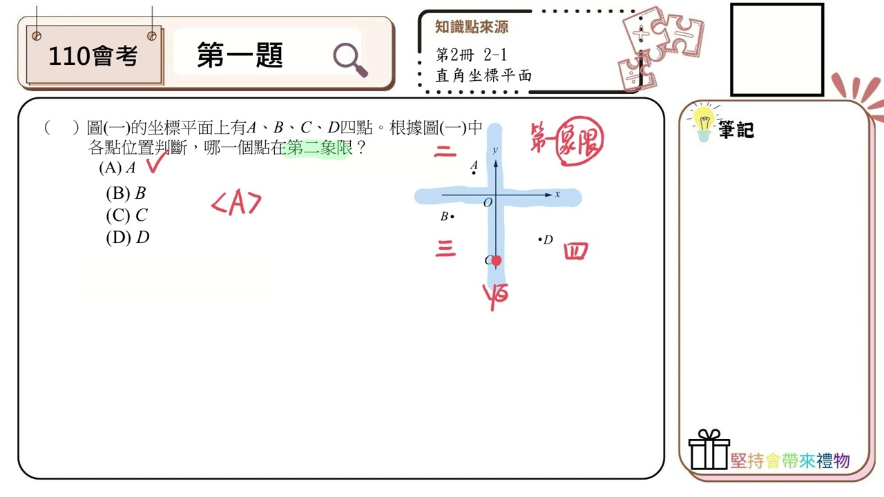 【國中數學會考幫你達B】110會考第一題--會考原題（直角座標平面）