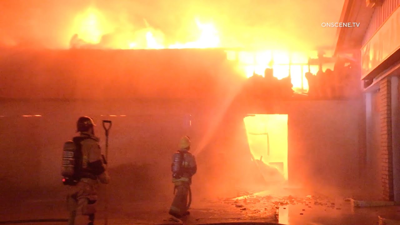 Firefighters Nearly Crushed By Collapsing Roof (CAUGHT ON CAMERA) | San Bernardino