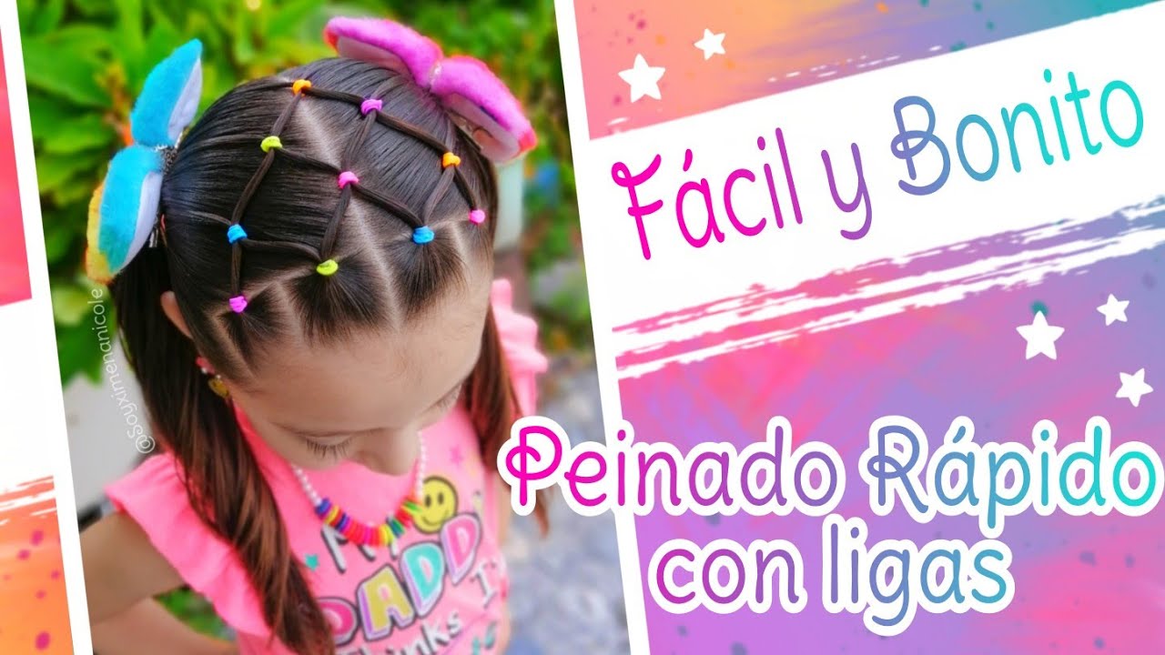 PEINADO PARA NIÑAS CON LIGAS FÁCIL 🌈✨Easy hairstyle for girls 💗