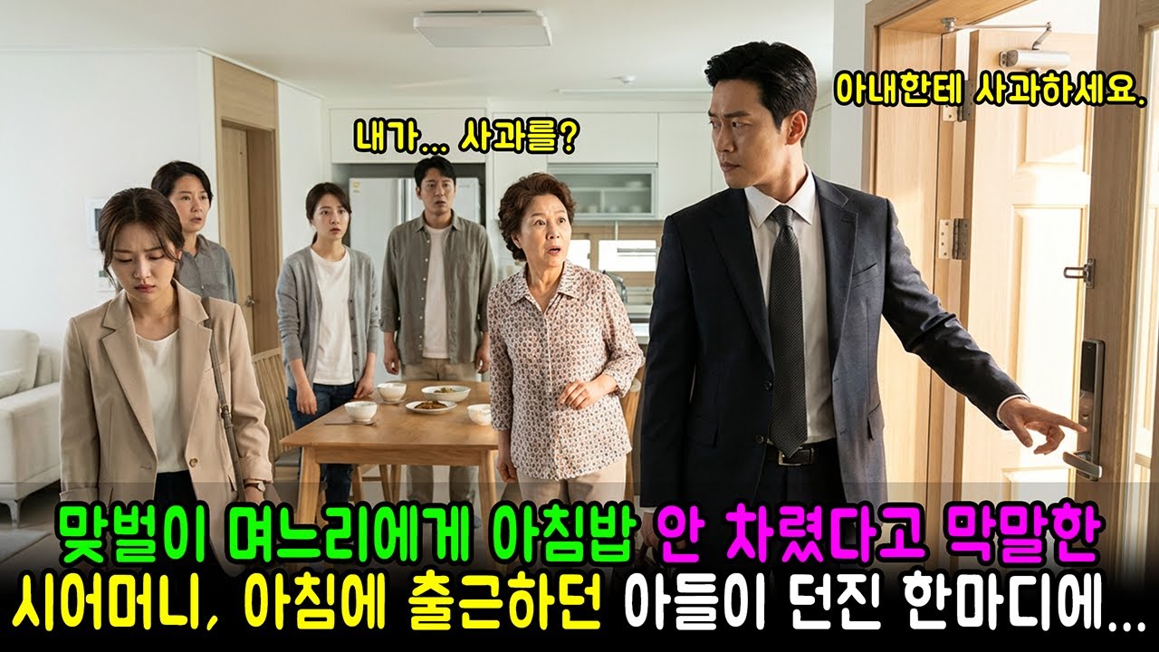 맞벌이 며느리에게 아침밥 안 차렸다고 막말한 시어머니, 아침에 출근하던 아들이 던진 한마디에... 사이다 | 반전사연 | 고부갈등 | 부부사연