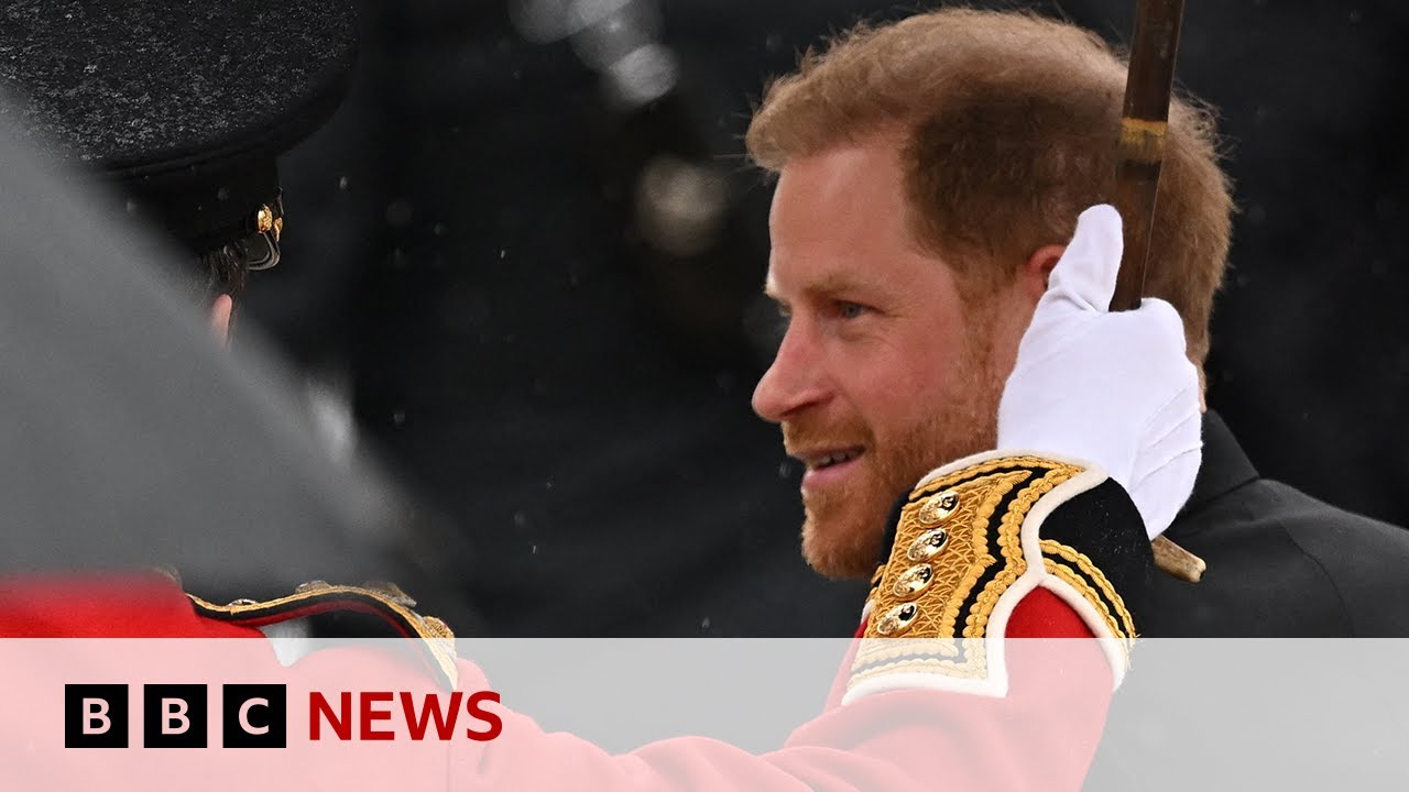 Prince Harry arrives at King Charles's Coronation in Westminster Abbey - BBC News