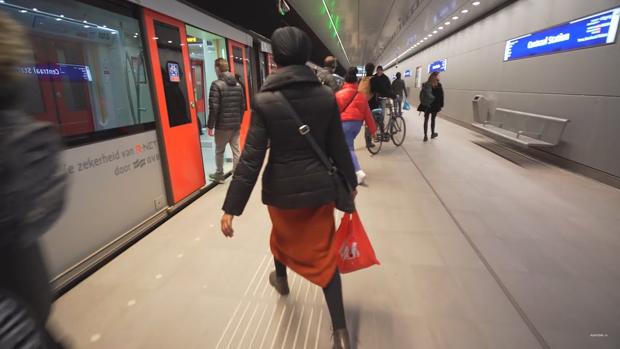 Netherlands, Amsterdam, Metro night ride from Centraal Station to Noorderpark