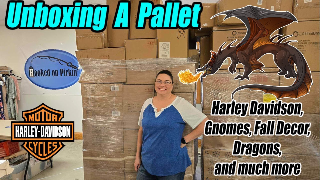 Unboxing this massive pallet and We find Dragons and Harley Davidson items inside. Check it out!