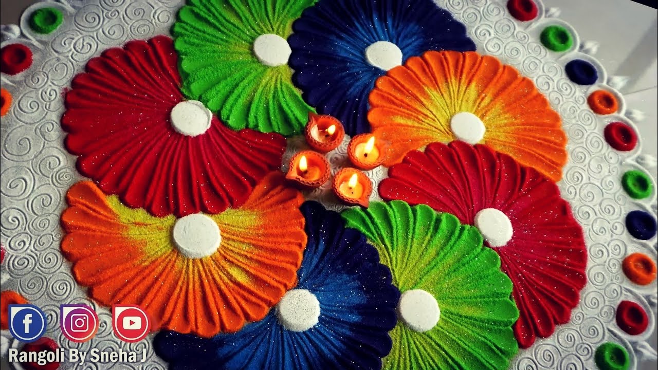 2020 Best Bright, Vibrant and Beautiful Multicolored Rangoli | Easy and Simple Rangoli By Sneha J