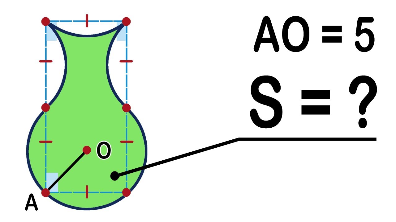 Find area of a shaded region (a vase). Geometry Challenge. Math Olympiad Geometry problem.