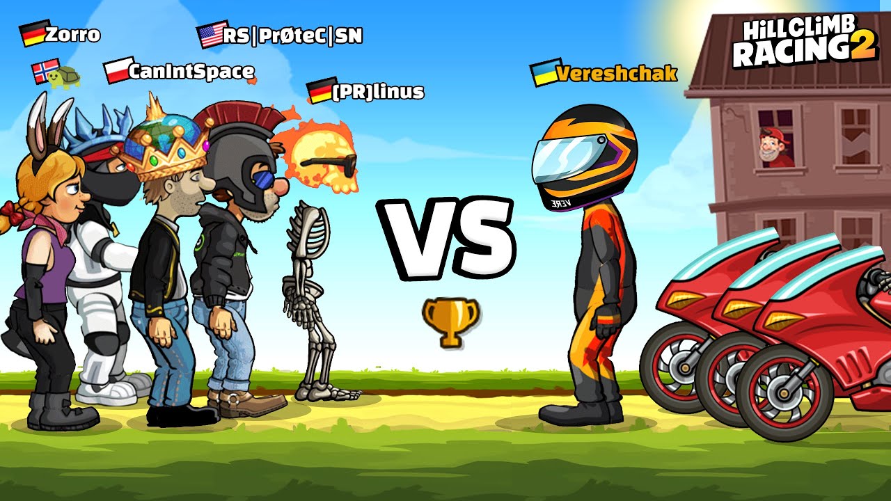 Hill Climb Racing 2 - Vereshchak VS Linus, Zorro, Protect, CanInToSpace, Turtle - Gameplay