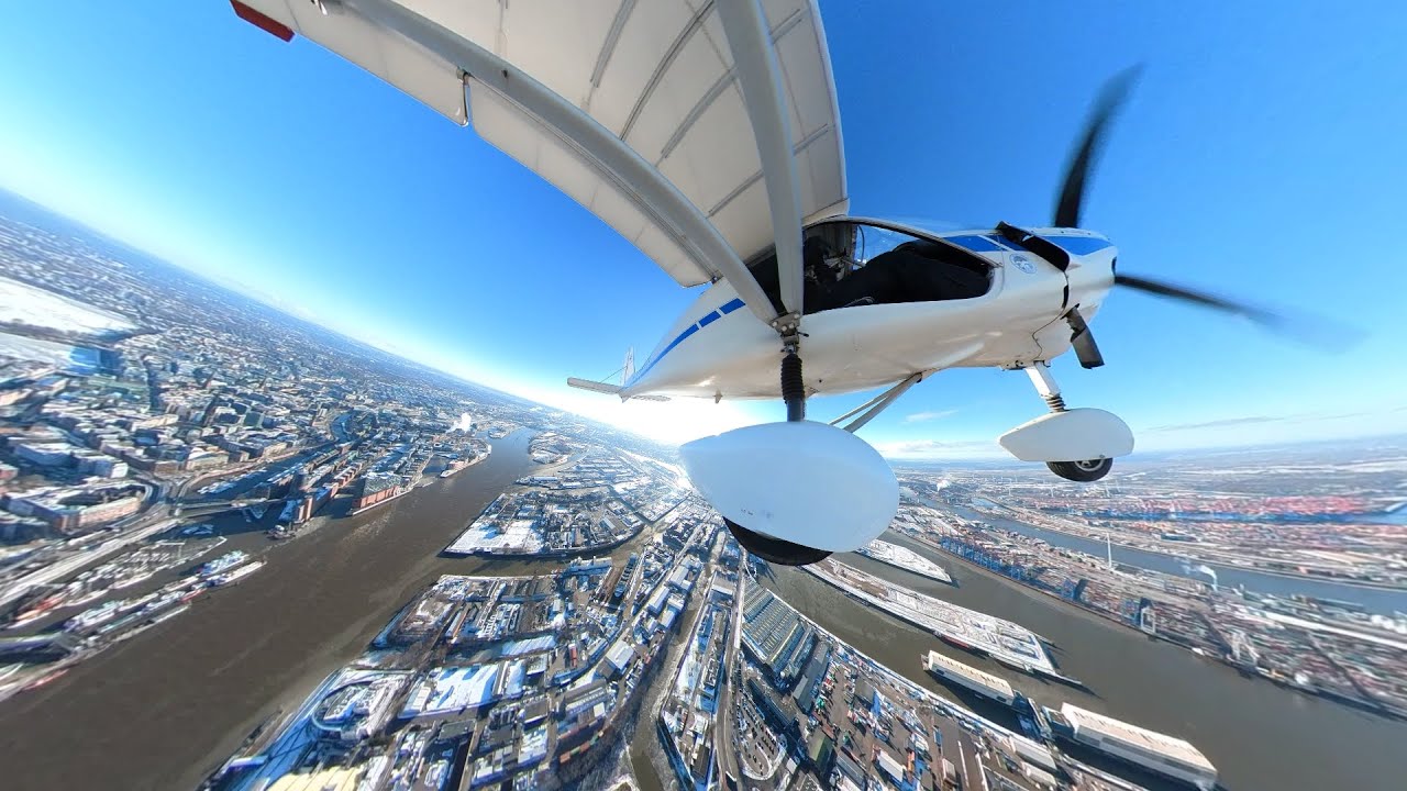 www.nord-luftbilder.de Hamburg  Insta360&deg; Aufnahmen aus dem Flugzeug im Winter &uuml;ber Hamburg.
