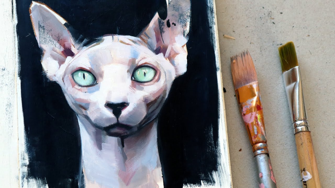 SKETCHBOOK PAINTING with oil paints ||  SPHYNX CAT