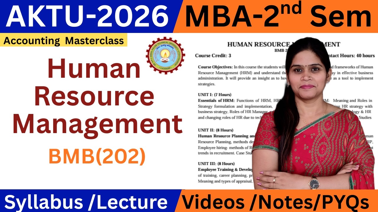Human Resource Management | MBA 2nd Sem AKTU 2026 | BMB 202 | AKTU MBA 2nd Sem HRM 2026