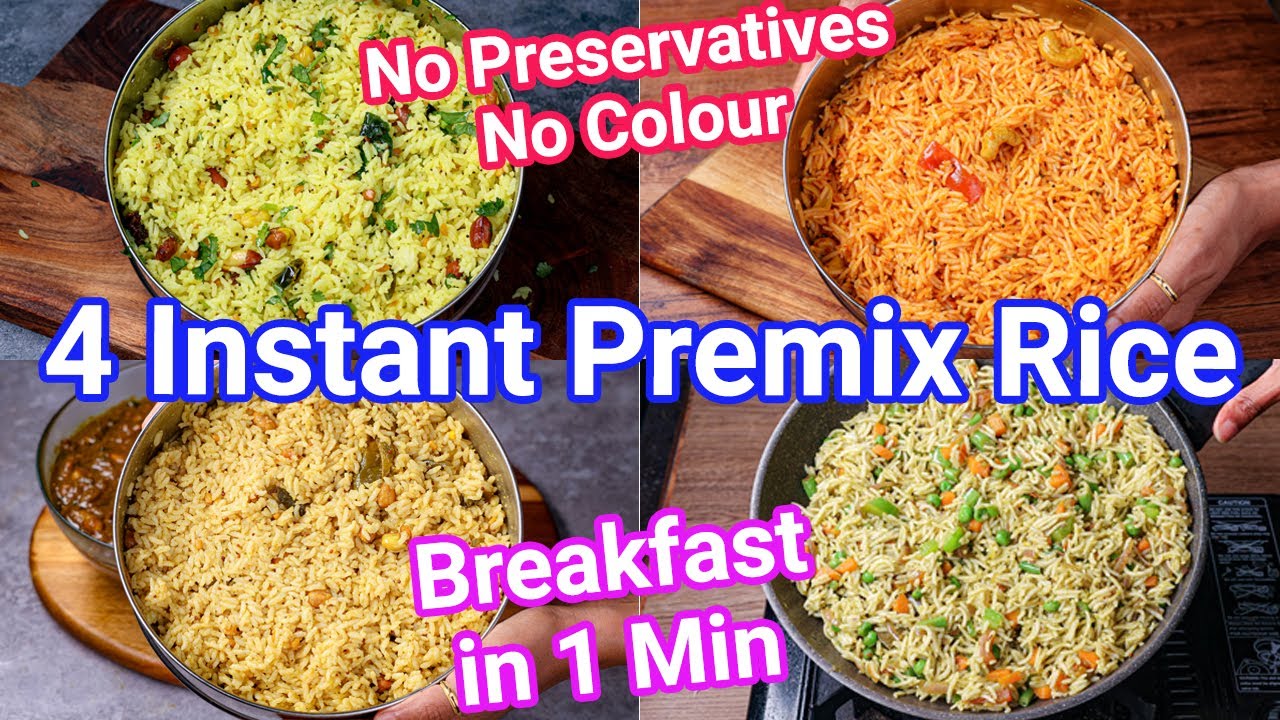 4 Instant Premix Rice Recipes - Best Breakfast, Lunch Box Recipe | Instant Rice Recipes - Just 1 Min