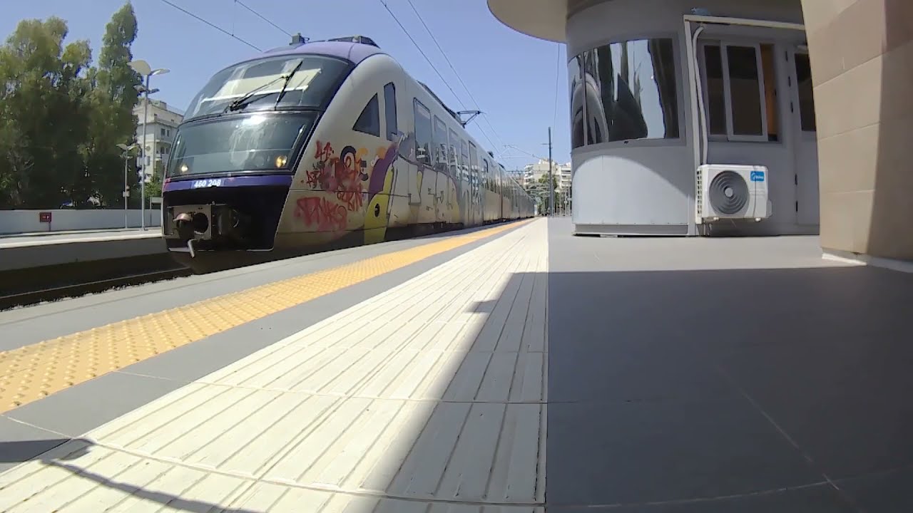 Trains in Athens central railway station (Greece)
