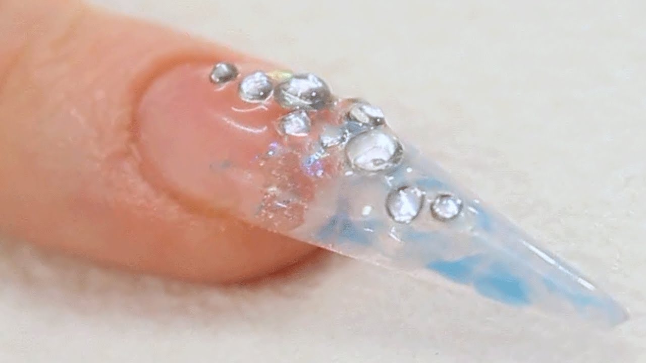 Icy Blue Marble UV Gel Stiletto Nail Tutorial