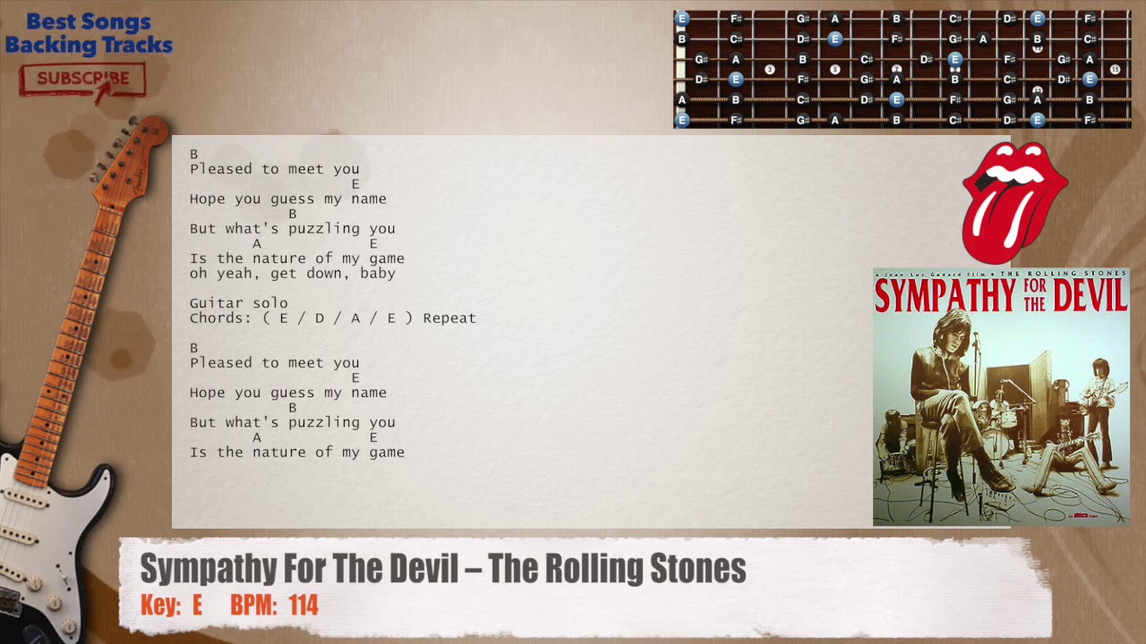 🎸 Sympathy For The Devil – The Rolling Stones Guitar Backing Track with chords and lyrics