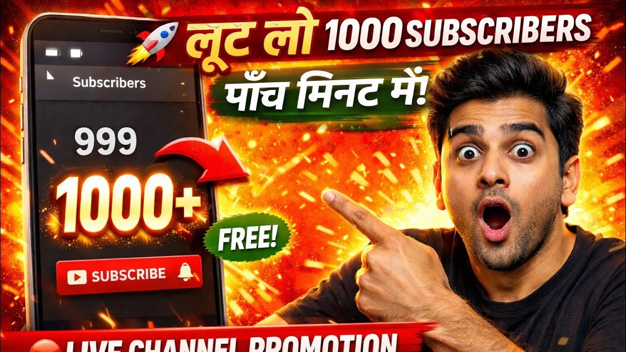 लुट लो 1000 subscriber सिर्फ 5 मिनट में बिलकुल फ्री –फ्री channel promotion