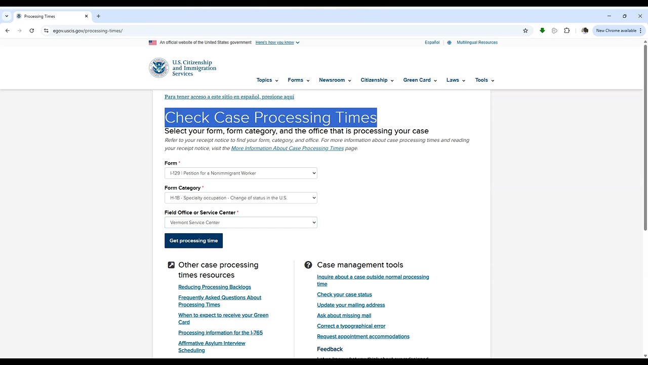 Check Case Processing Times (USCIS)