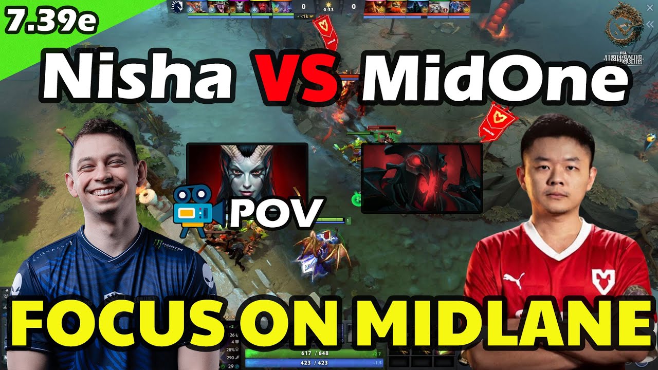 Nisha Queen of Pain VS MidOne Shadow Fiend | Focus on Midlane | 7.39e
