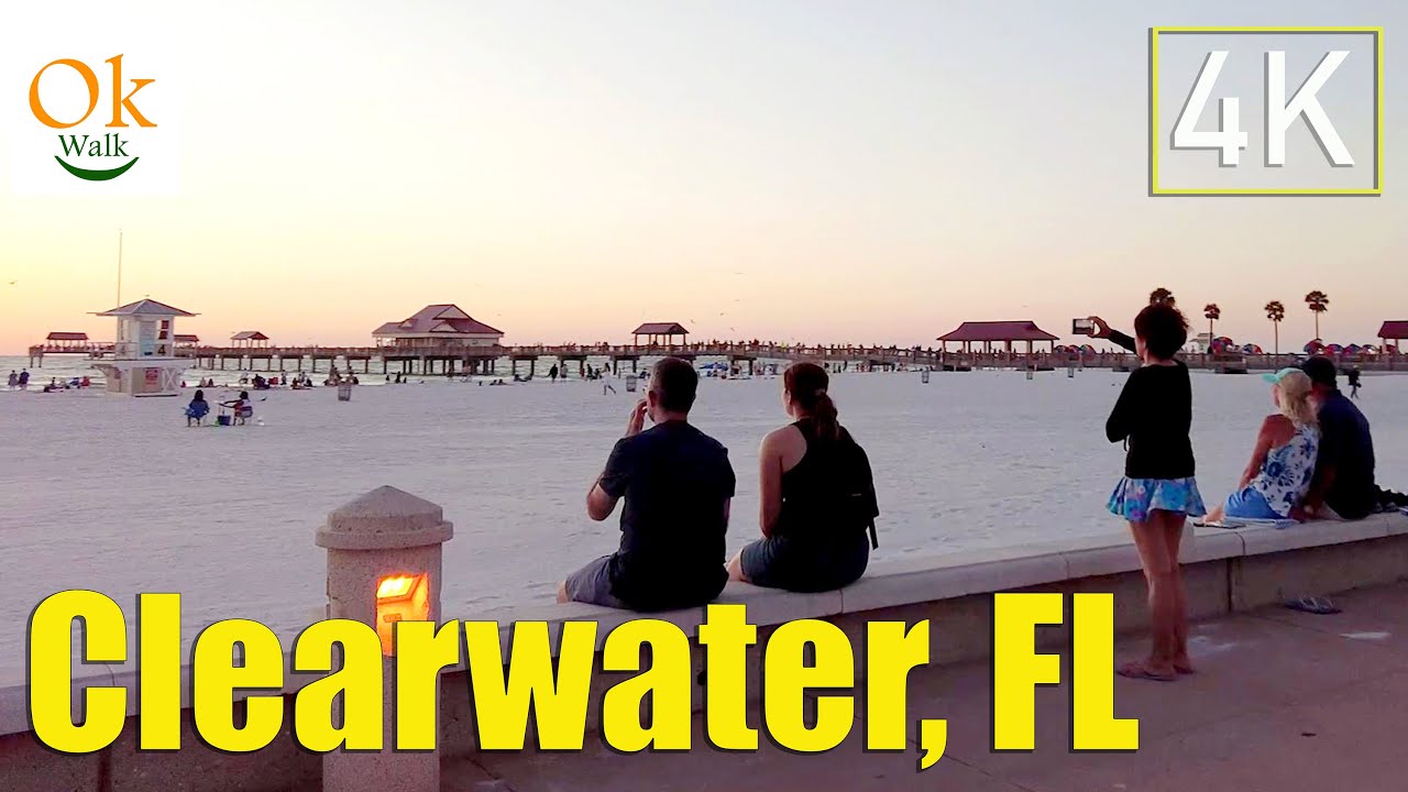 [4K] Clearwater Beach Florida walk tour - Sunset and Night vibe