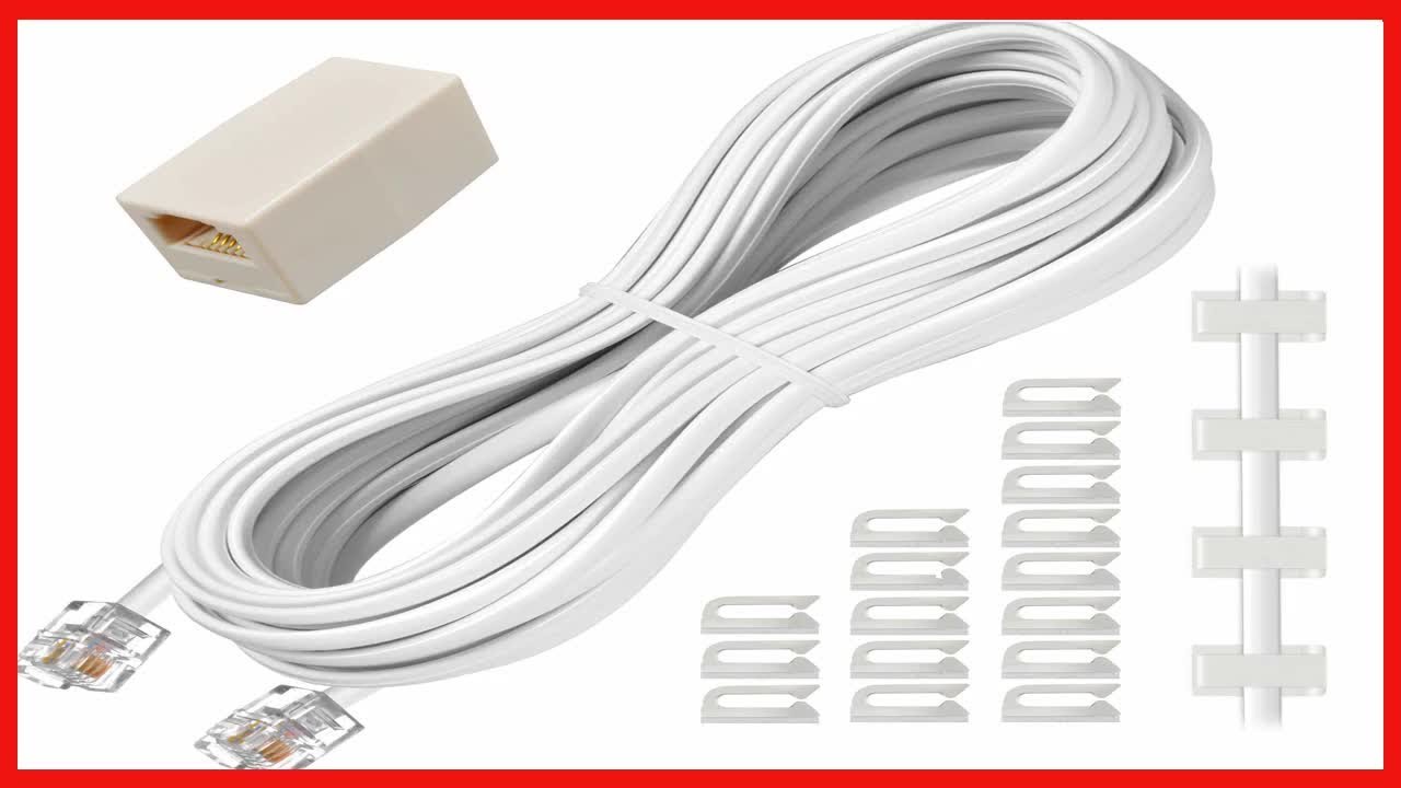 Phone Extension Cord 25 Ft, Telephone Cable with Standard RJ11 Plug and 1 in-Line Couplers and 20