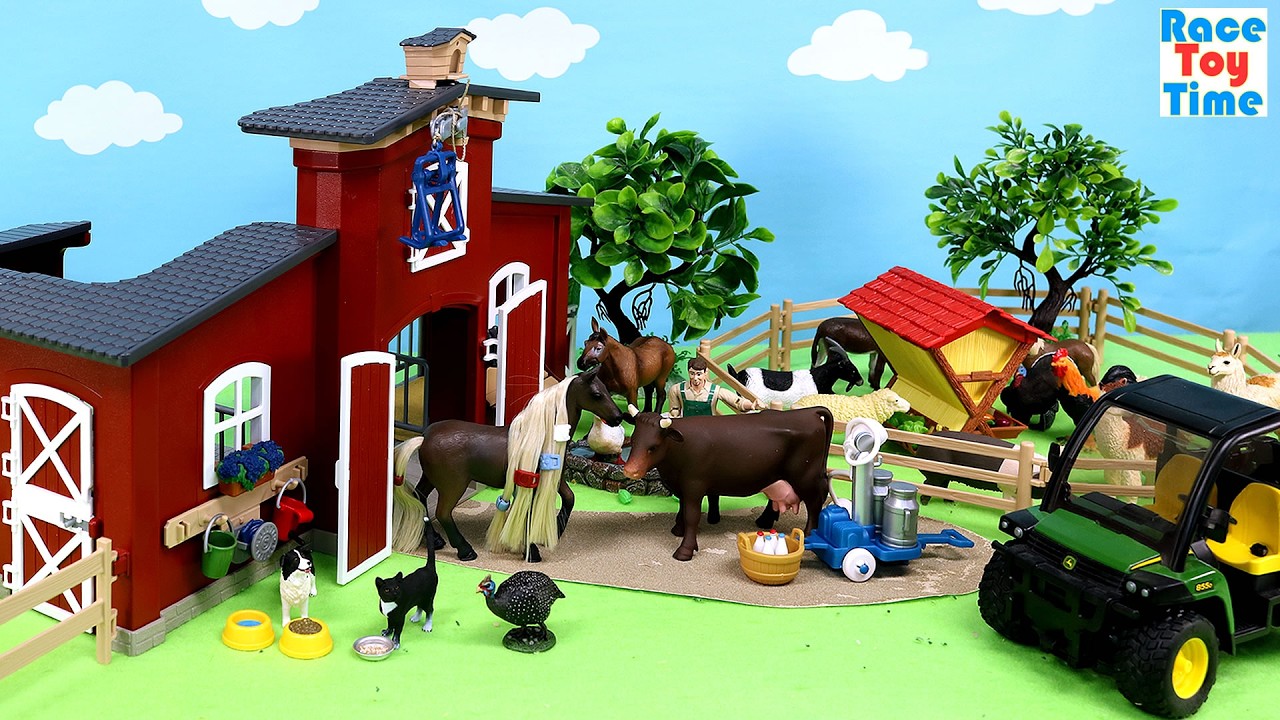 Farm Animal Figurines in a Barn Playset