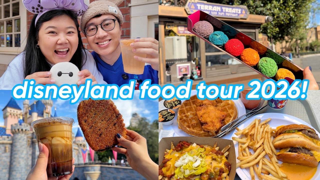 trying NEW disneyland food tour 2026! (matcha 🍵, best bfast 🍳, flo's new menu 🍔, pink milk 💕 + more)
