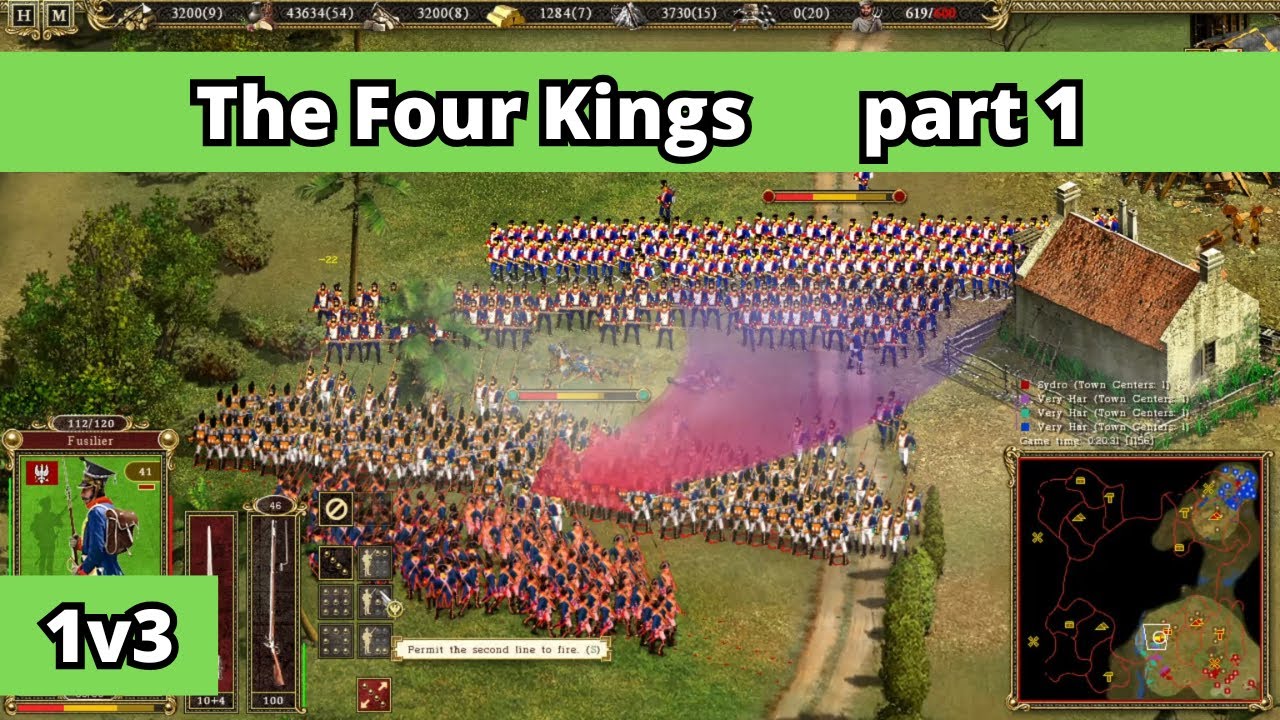 Cossacks 2 Skirmish 1v3: The Four Kings | Poland vs Britain, France, Prussia | Very Hard | Part 1/2