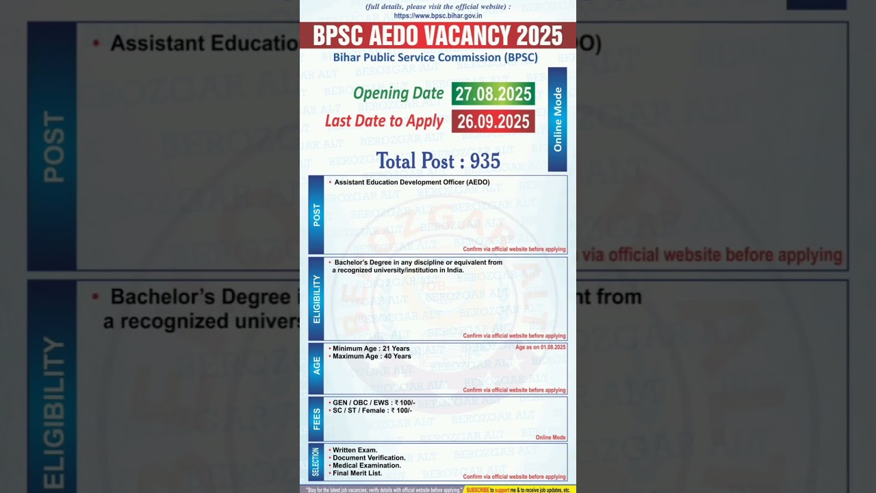 BPSC AEDO Vacancy 2025 | BPSC Assistant Education Development Officer Vacancy 2025