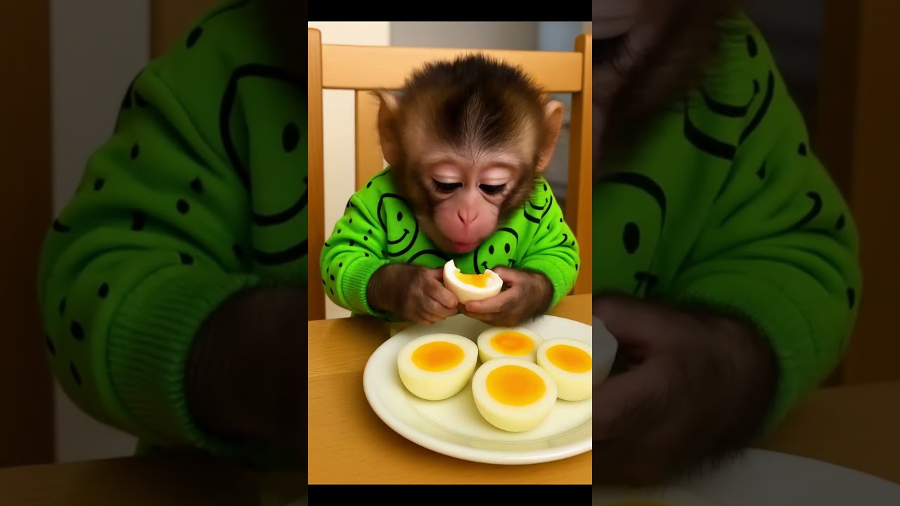 Cute Funny Monkey eating egg #babymonkey