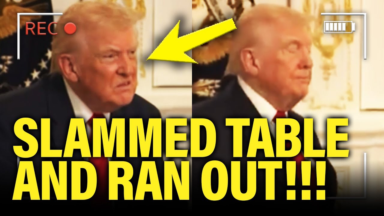 Трамп ударяет по столу и убегает, так как праздничный пресс-релиз идет не так