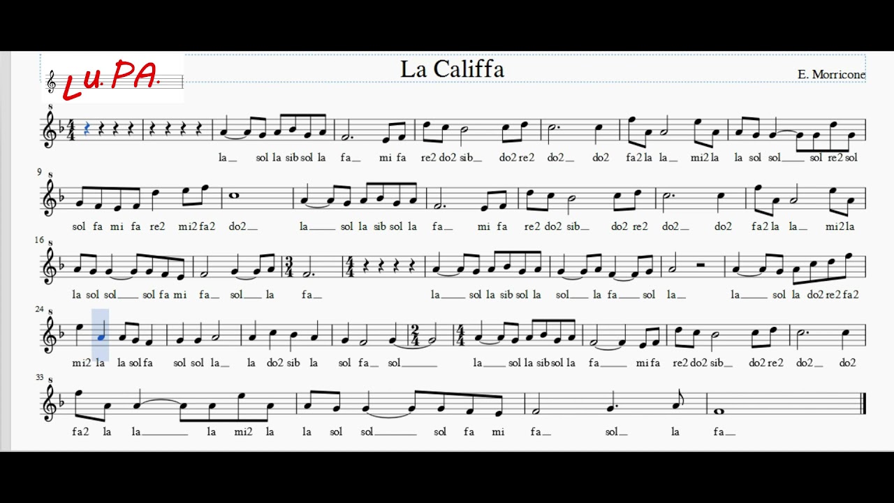 La Califfa - Flauto dolce - Spartito - Note - Karaoke - Instrumental - Canto - Musica