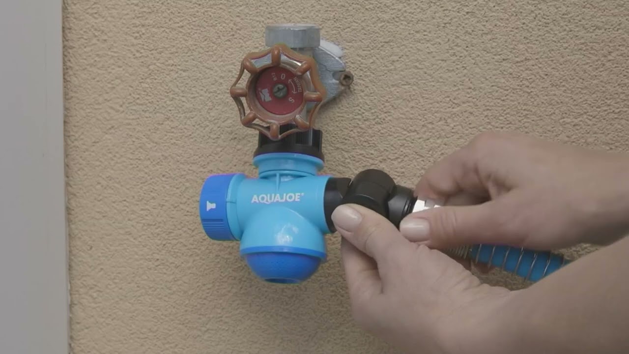 Wielofunkcyjny kran zewnętrzny Aqua Joe i przyłącze węża QVC
