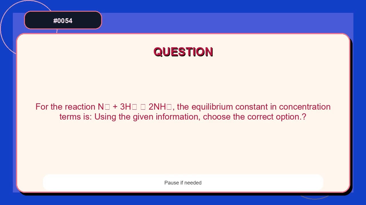 JEE Chemistry Mock Test Questions Set 0054 | Equilibrium Practice