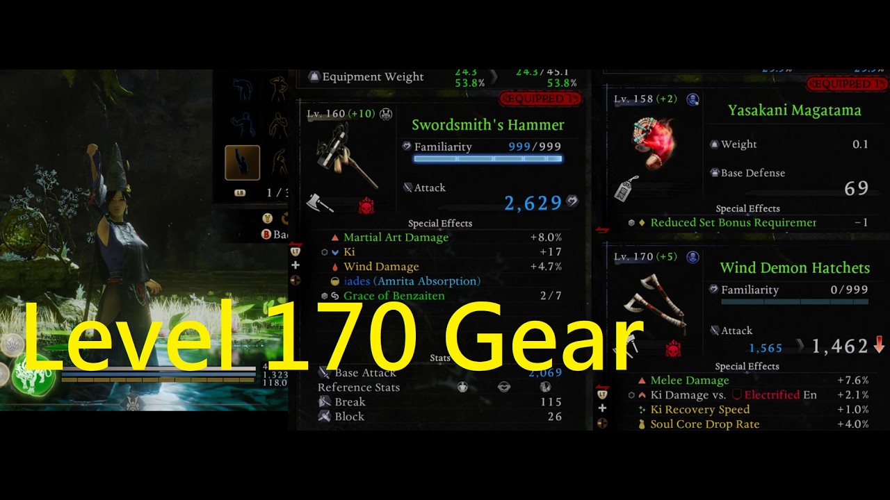 Nioh 3 NG+ Optimal Gear Setup for Axes and Tonfas feat. Level 170 Gear Peak (Shogun's Journey)