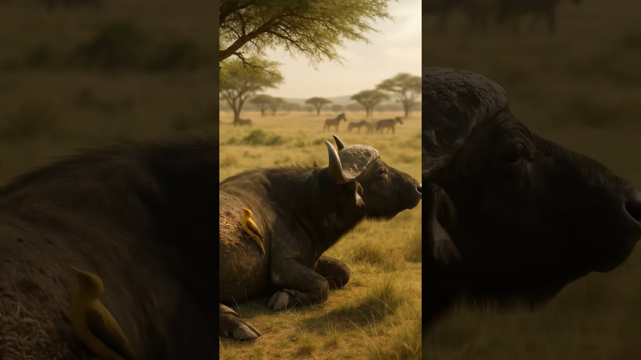 Bird Rescuing A Cape Buffalo from Painful Parasite Infestation | African Wildlife Rescue #shorts