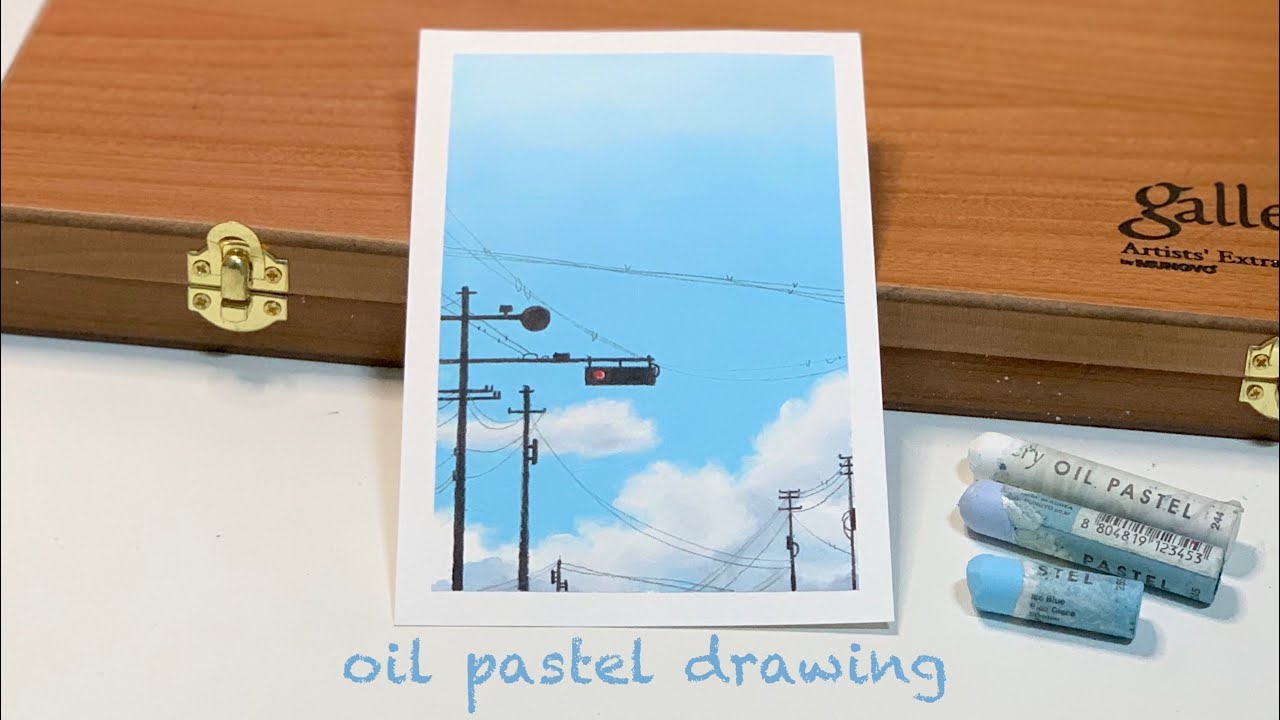 오일파스텔 초보, 오일파스텔로 맑은 하늘 구름 그리기, 배속 없는 영상 | oil pastel drawing for beginner