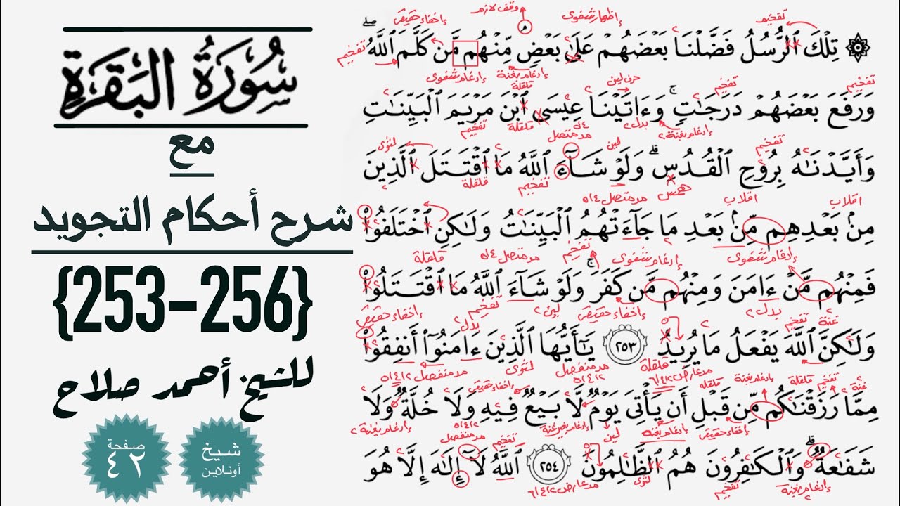 كيف تقرأ سورة البقره مع شرح أحكام التجويد| 253-256