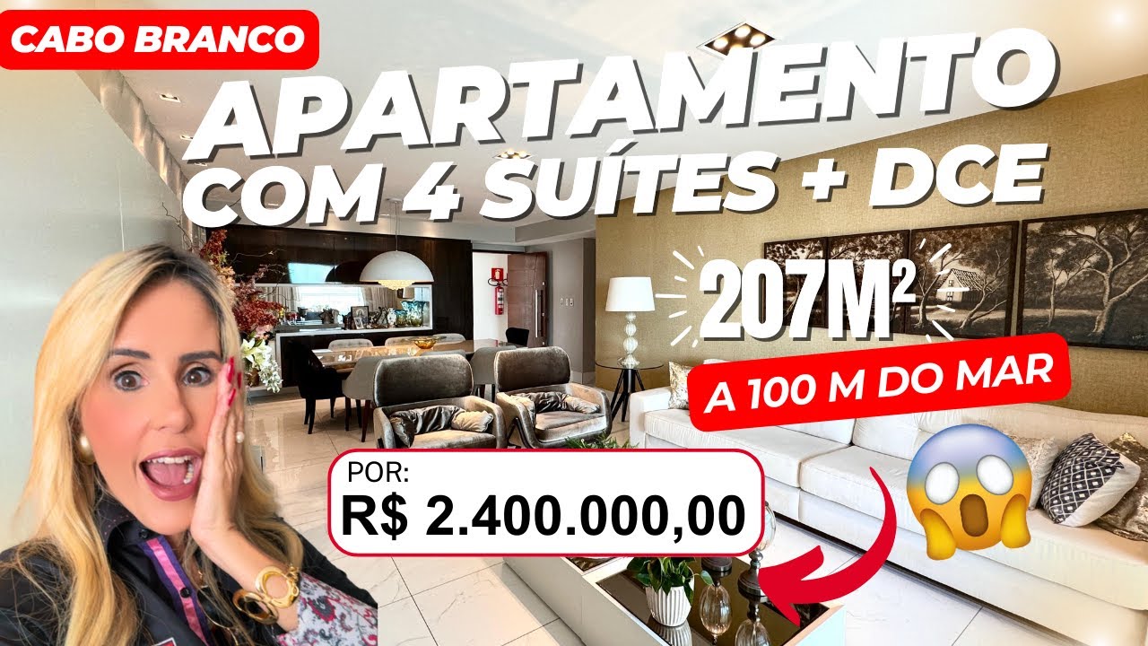 Apartamento com 4 SUÍTES + DCE e 207m² | A 100M DA ORLA DO CABO BRANCO | R$ 2.400.000,00 CÓD.318