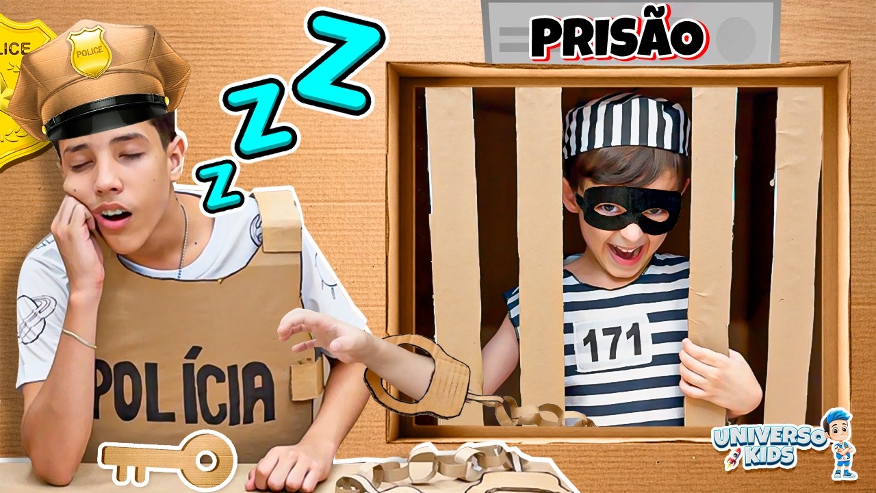 Policial Henrique prende o Ladrão na Prisão de Papelão | CARDBOARD PRISON Challenge