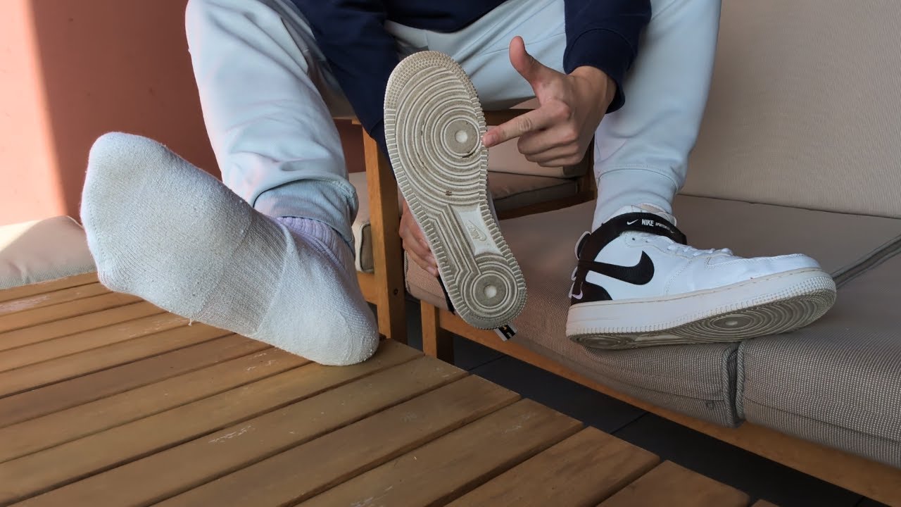 Chilling on my terrace in Nike AF 1 Mid White Black and white SOCKS