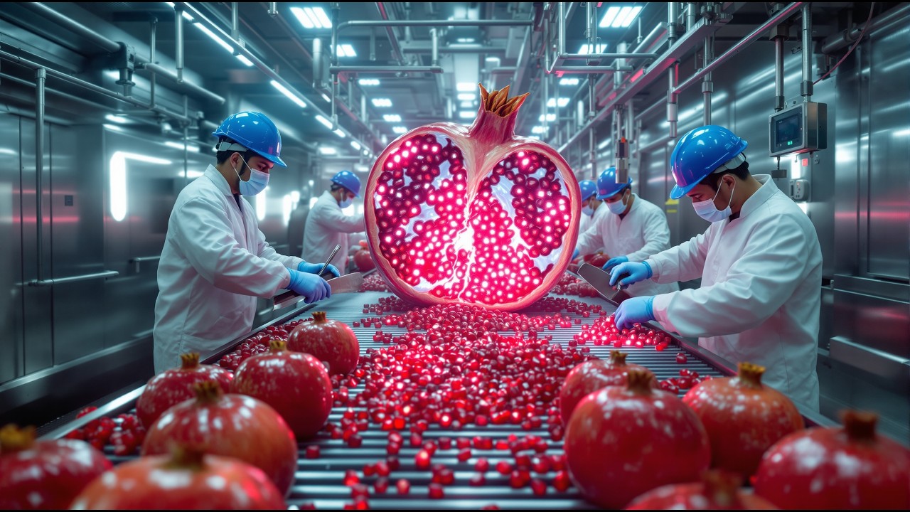Inside a Pomegranate Factory: The Satisfying Process Behind Every Juice Bottle