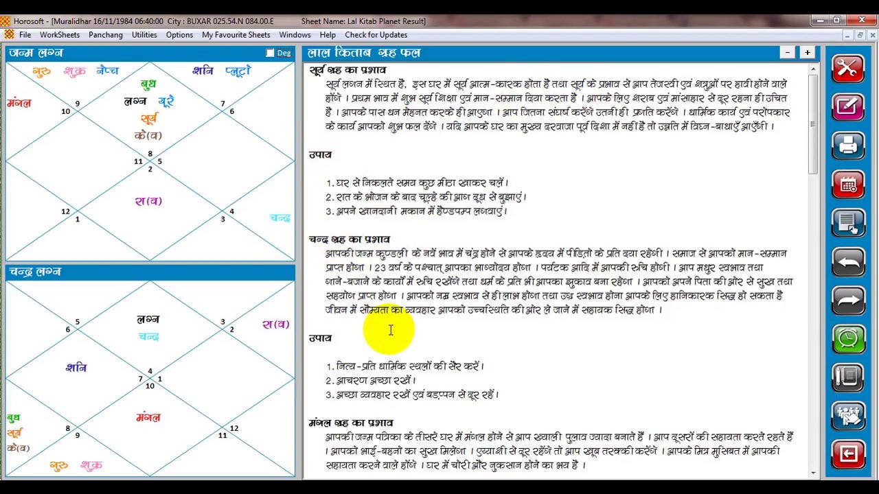Horosoft Astrology Software Professional 5.0 - Lal Kitab Planet Results and Remedies - Hindi