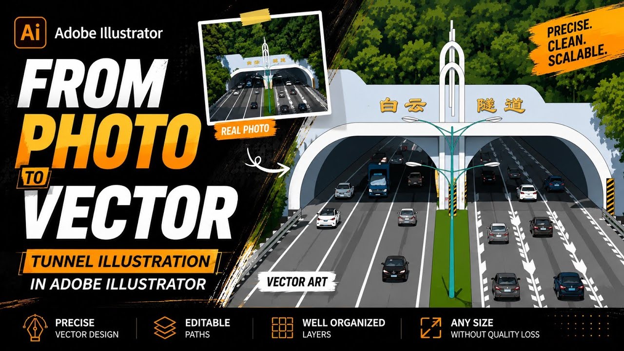 How to Turn a Tunnel Photo into Vector Art | Adobe Illustrator