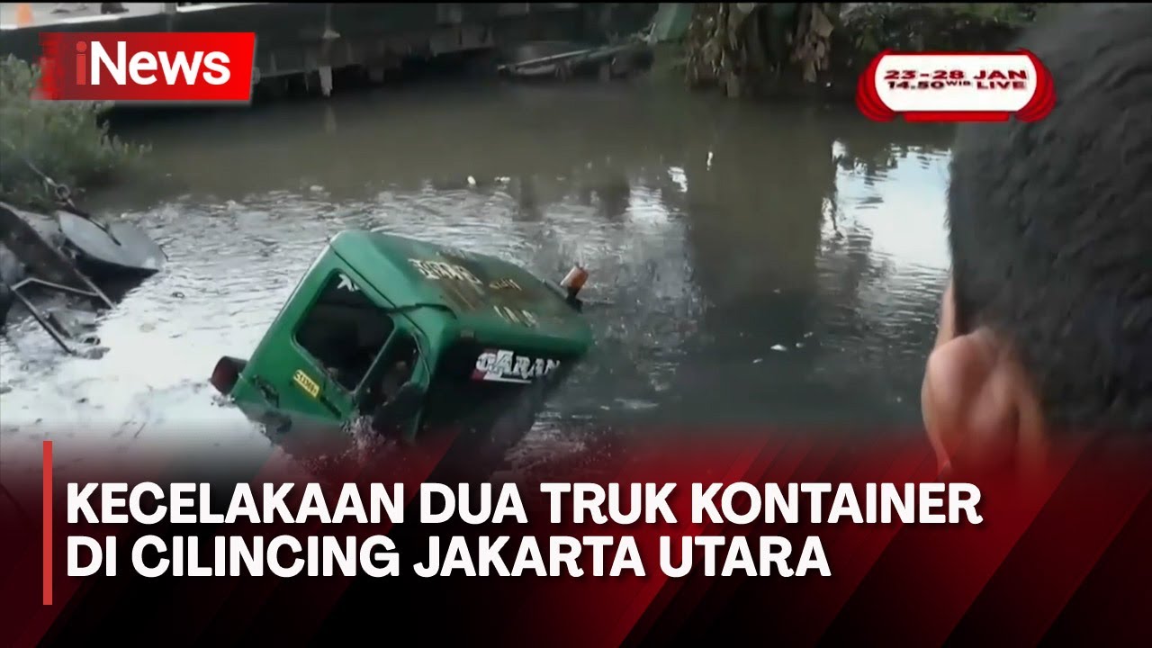 Truk Trailer Nyemplung ke Kali Usai Tabrakan dengan Truk Kontainer