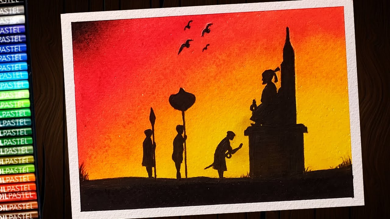 How to draw shivaji maharaj with oil pastel | Chhatrapati shivaji jayanti drawing - step by step