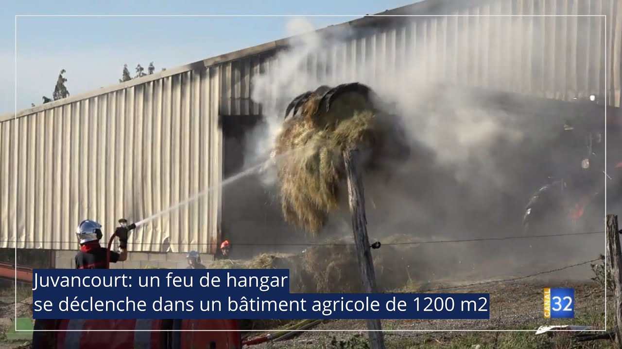 Juvancourt : un feu de hangar se déclenche dans un bâtiment agricole de 1200 m² JT Canal32  22.08.22