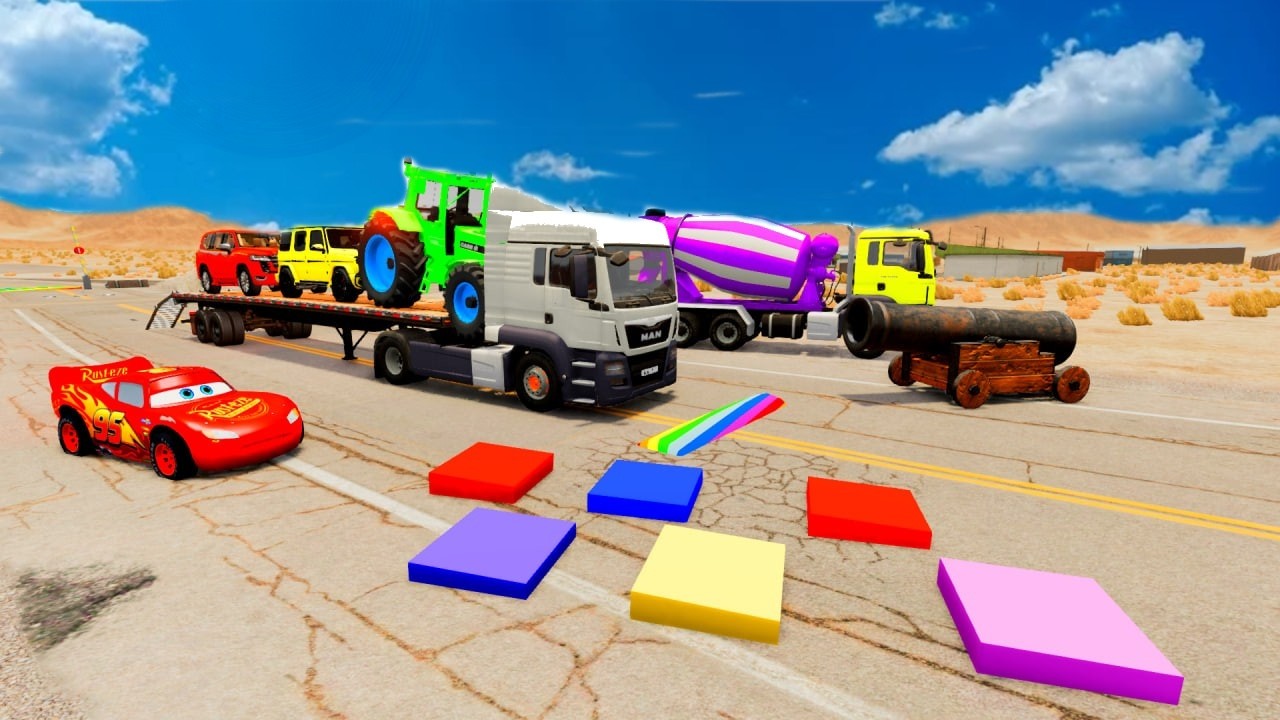 Flatbed Truck McQueen | Transportation with Truck - Pothole vs Car #11 | BeamNG.Drive Gameplay