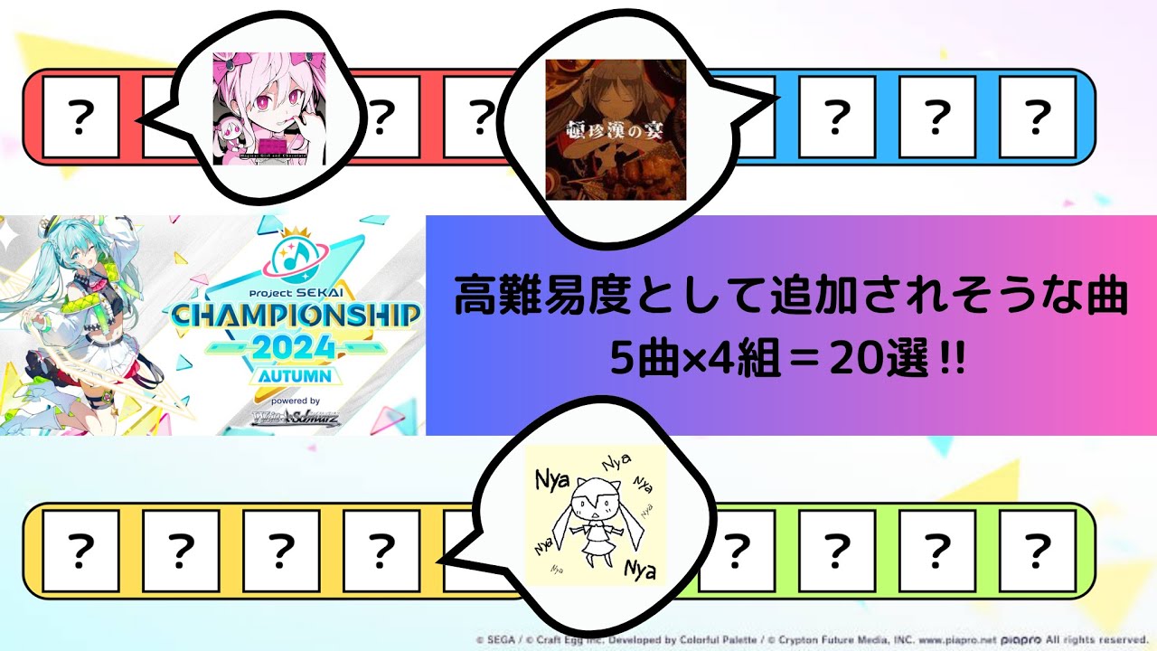 【プロセカCS】高難易度として追加されそうな曲20選‼