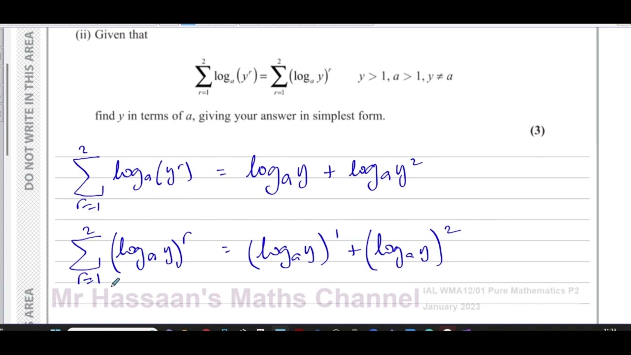 WMA12/01 (Edexcel) IAL P2 January 2023,  Q4, Logarithm Equations  Series Sigma Notation