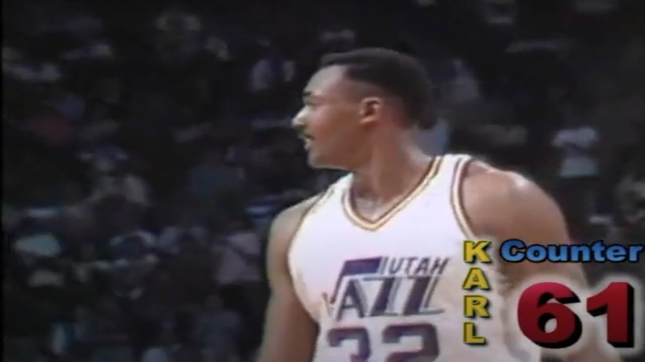 All 61 points by Utah Jazz Karl Malone against the Bucks - Career High with counter