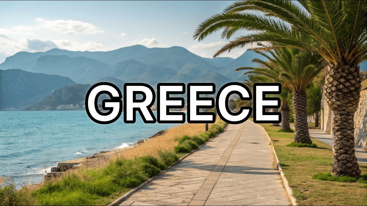 Greece Seaside Walking Tour | City on One Side, Sea & Mountains on the Other | Real Life Sounds